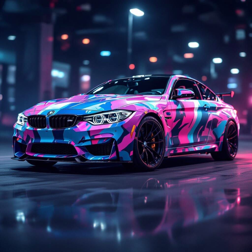 Custom BMW M4 with Neon Cyberpunk Airbrush Design