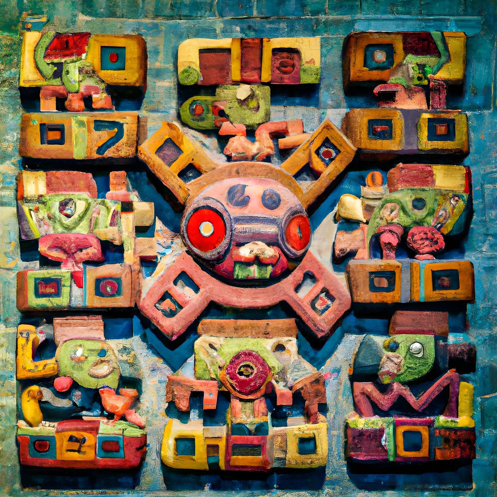 Mayan Mosaic Featuring Pixar Character in Gemstone Inlay
