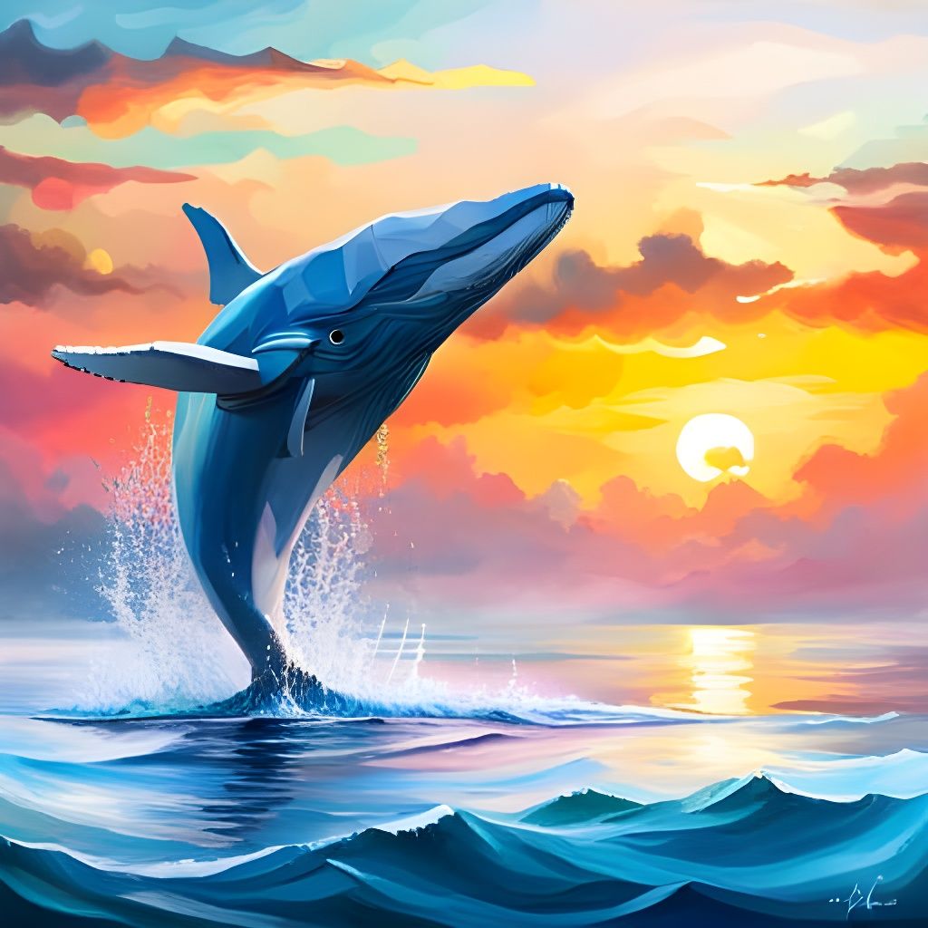 Cute Blue Whale Origami Papercraft Portrait