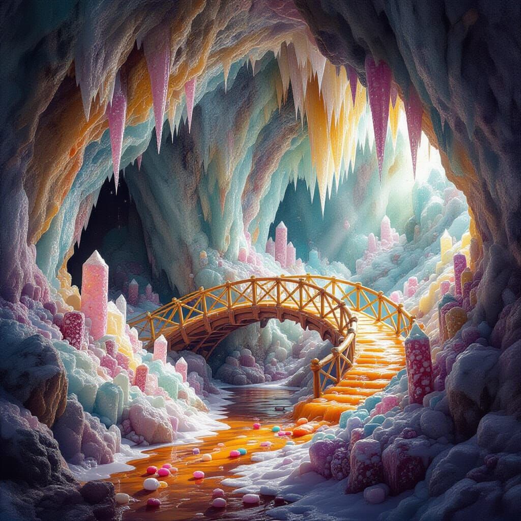 Candy Cave with Syrup Stalactites and Caramel Stream