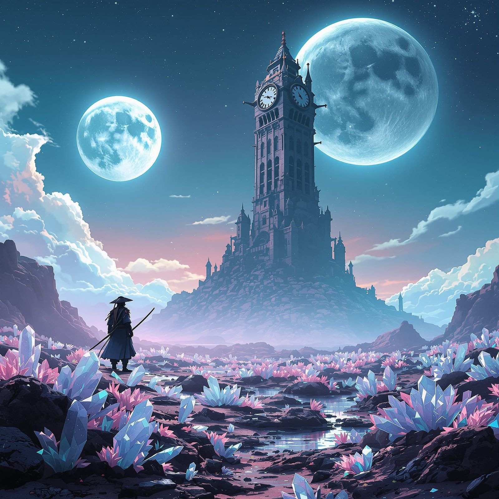 Samurai Warrior on Alien World with Twin Moons