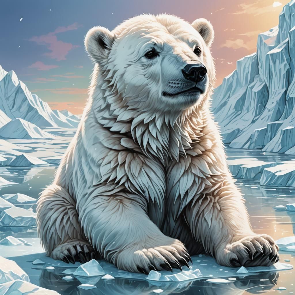 Baby Polar Bear on Ice, Comic Book Art