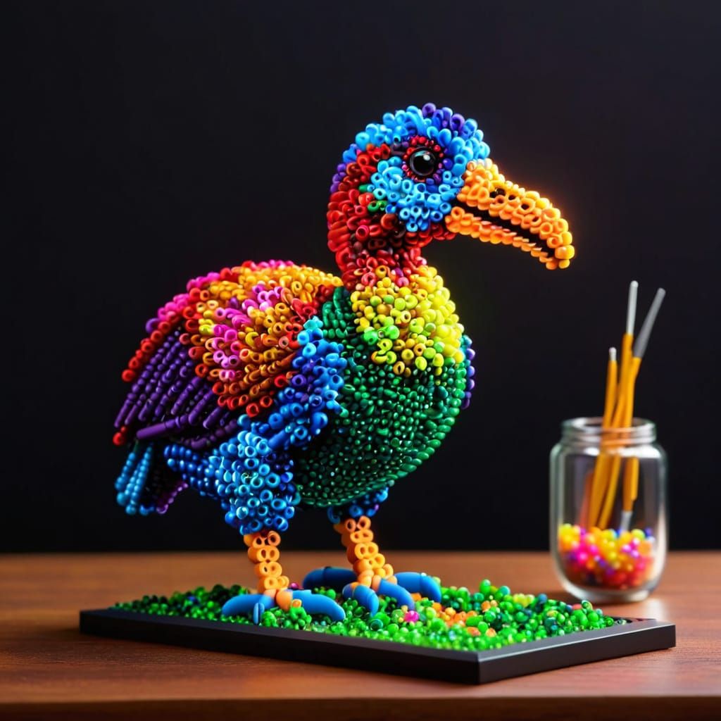 Colorful Dodo in 2D Perler Bead Art