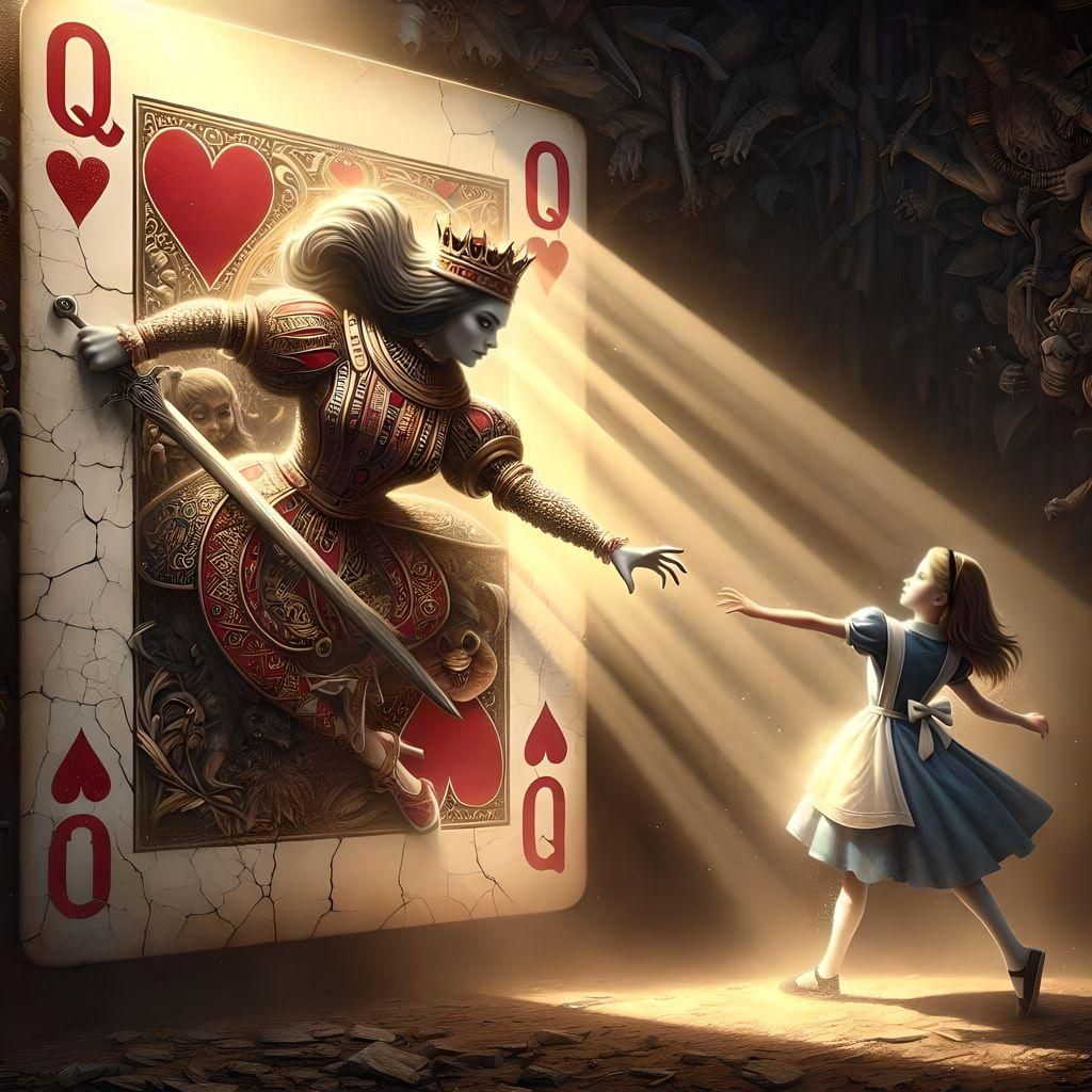 Playing Card Queen Reaching for Alice: Matte Painting