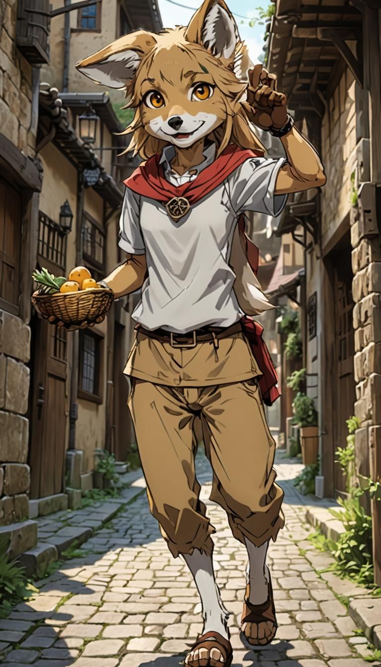 Anime Coyote Child Stealing in Medieval Alley