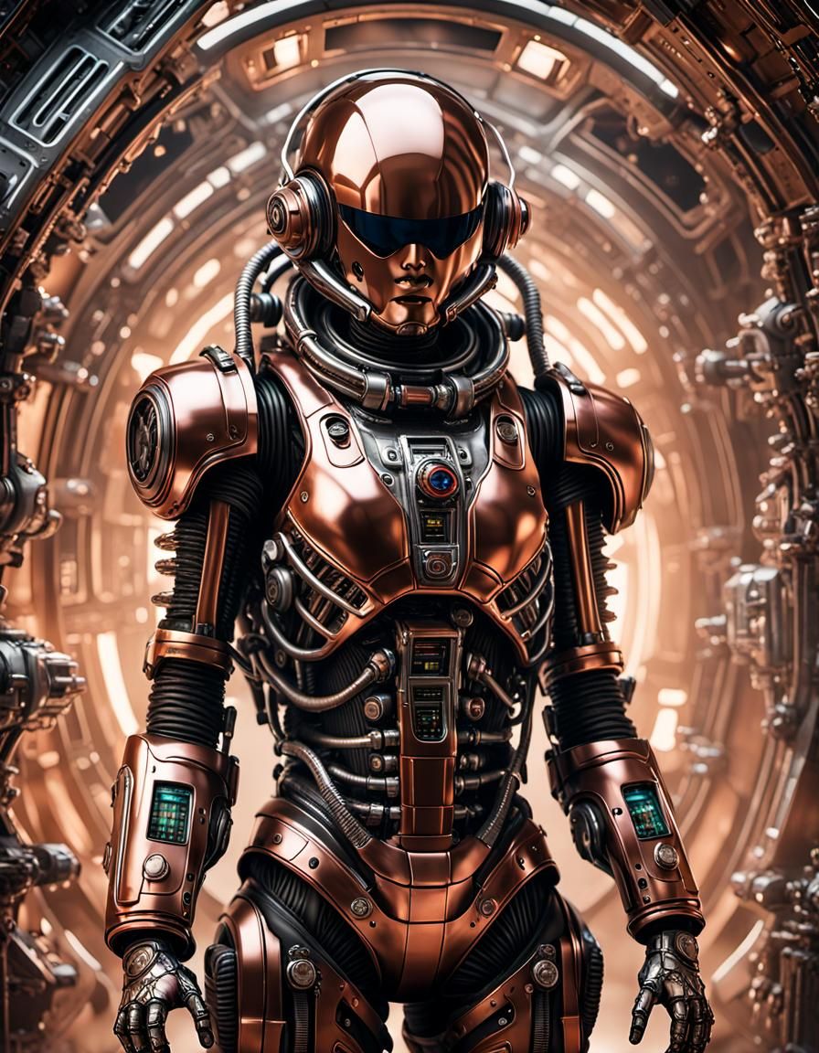 Woman in Spacesuit Controlling Interdimensional Travel Cockp...