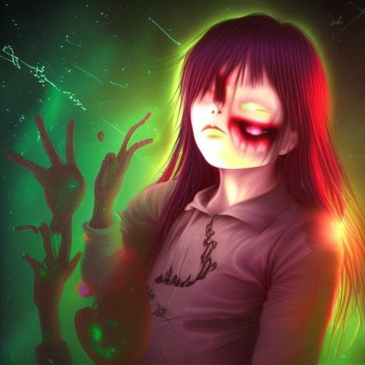 Creepy Horror Girl in Cosmic Astral Style