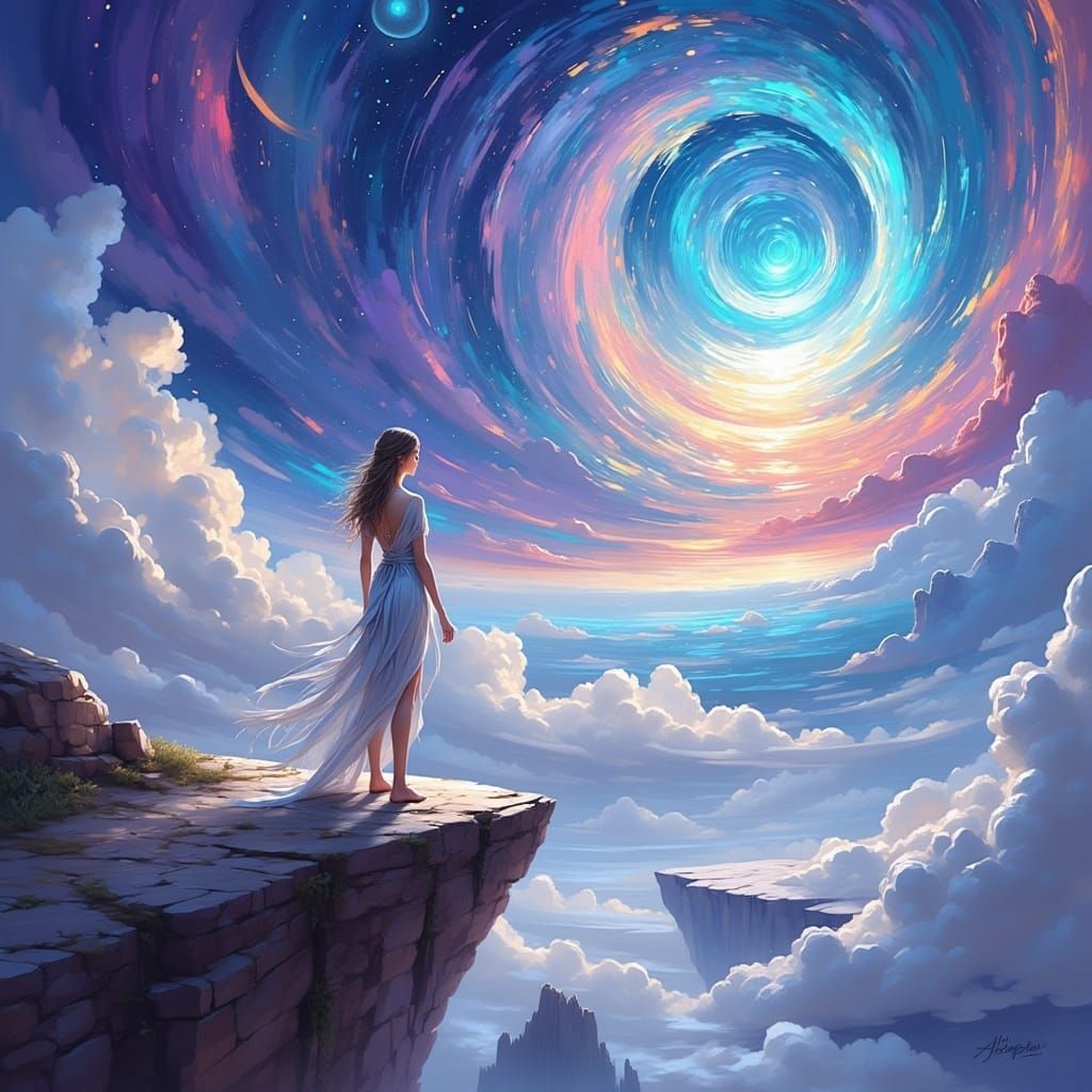 Ethereal Figure Embraces Infinite Possibilities in Dreamlike...