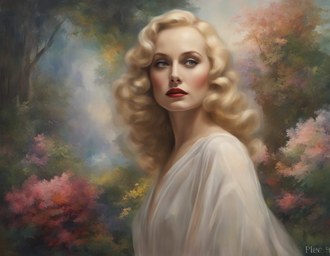 Carole Lombard Portrait in Dreamy Impasto Style