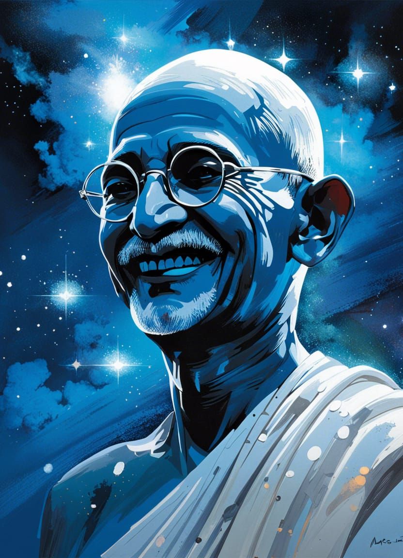 Celestial Gandhi in Bioluminescent Milky Way