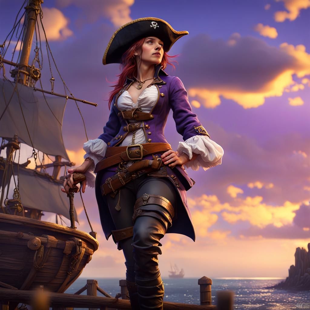 Cute Female Pirate Hunting Treasure, Fantasy Art