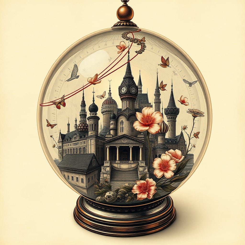 Ethereal Cityscape in Antique Glass Globe