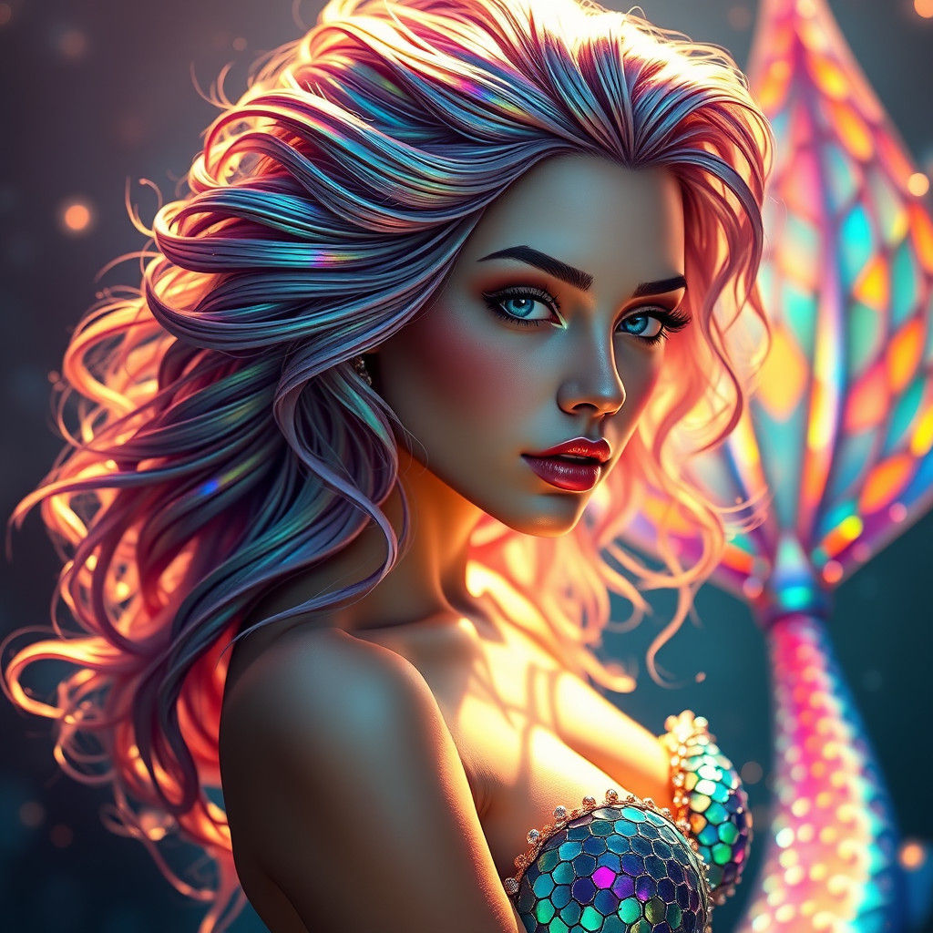 Shimmering Mermaid Portrait in Splash Art Style
