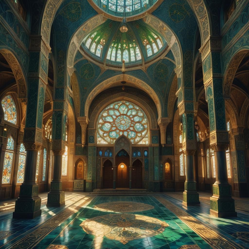 Victorian Islamic Viking Architecture in Alphonse Mucha Styl...