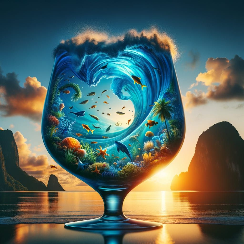 Ocean Wave and Tropical Island Double Exposure Art