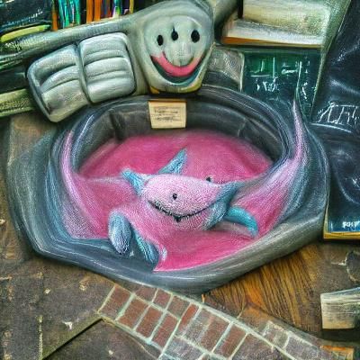 Pink Shark in Fishbowl Chalk Art