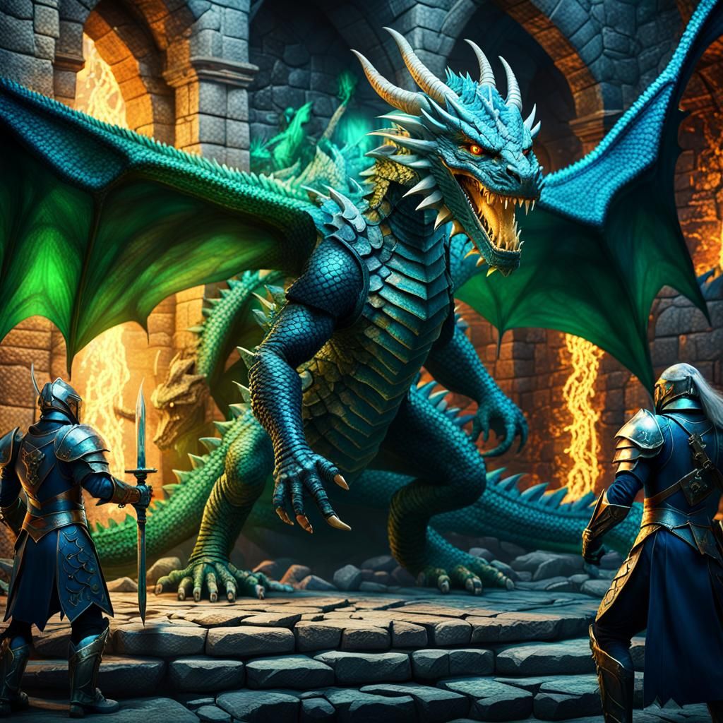 Epic Dragon vs Knights Battle in Oil Painting Style