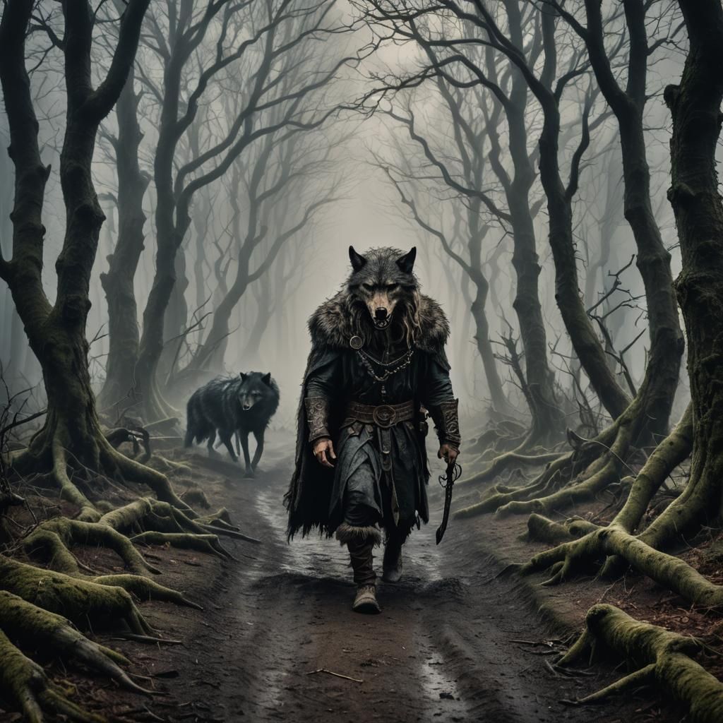Eerie Wolfman in Ancient Viking Wood