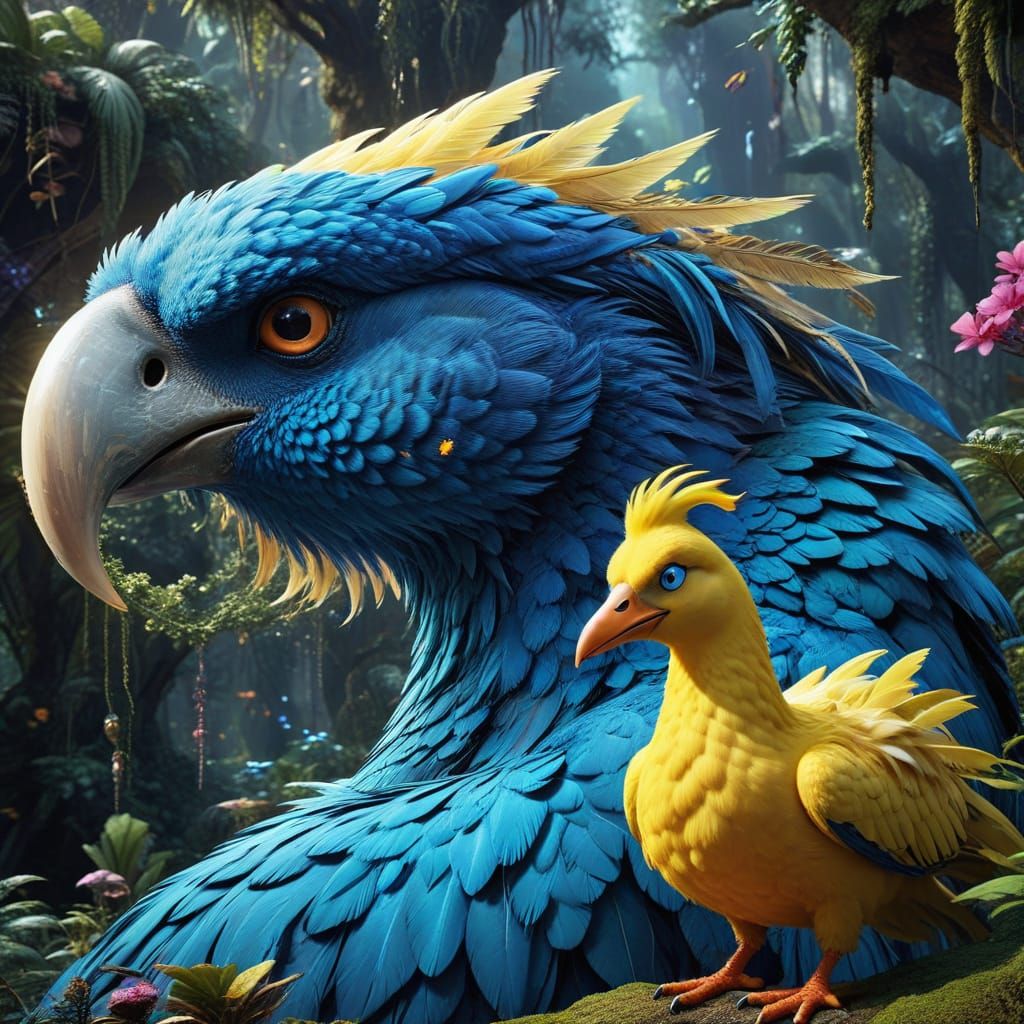 Surreal Paradise King Rides a Majestic Shiny Bird