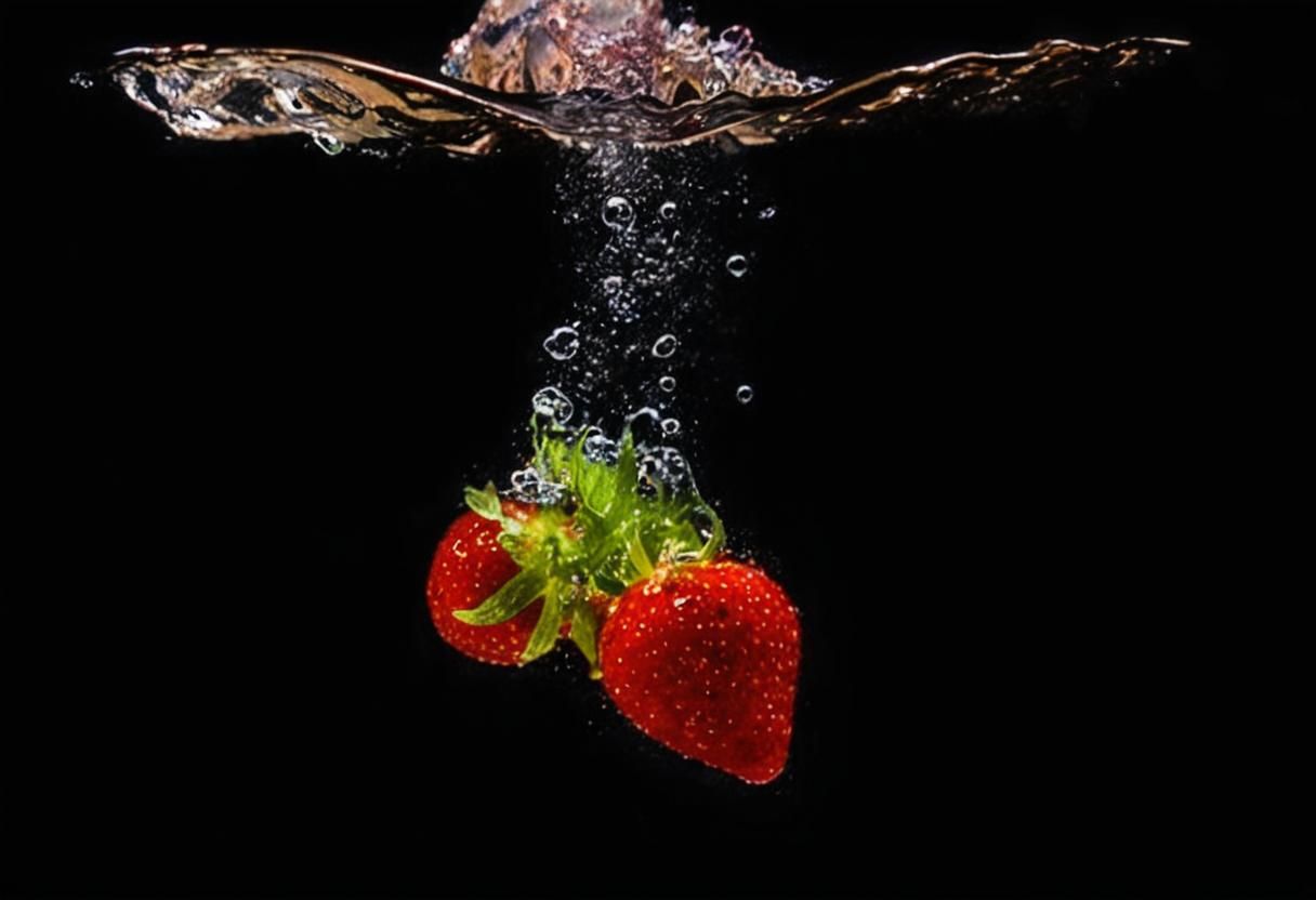 Macro Photo of Strawberry Underwater
