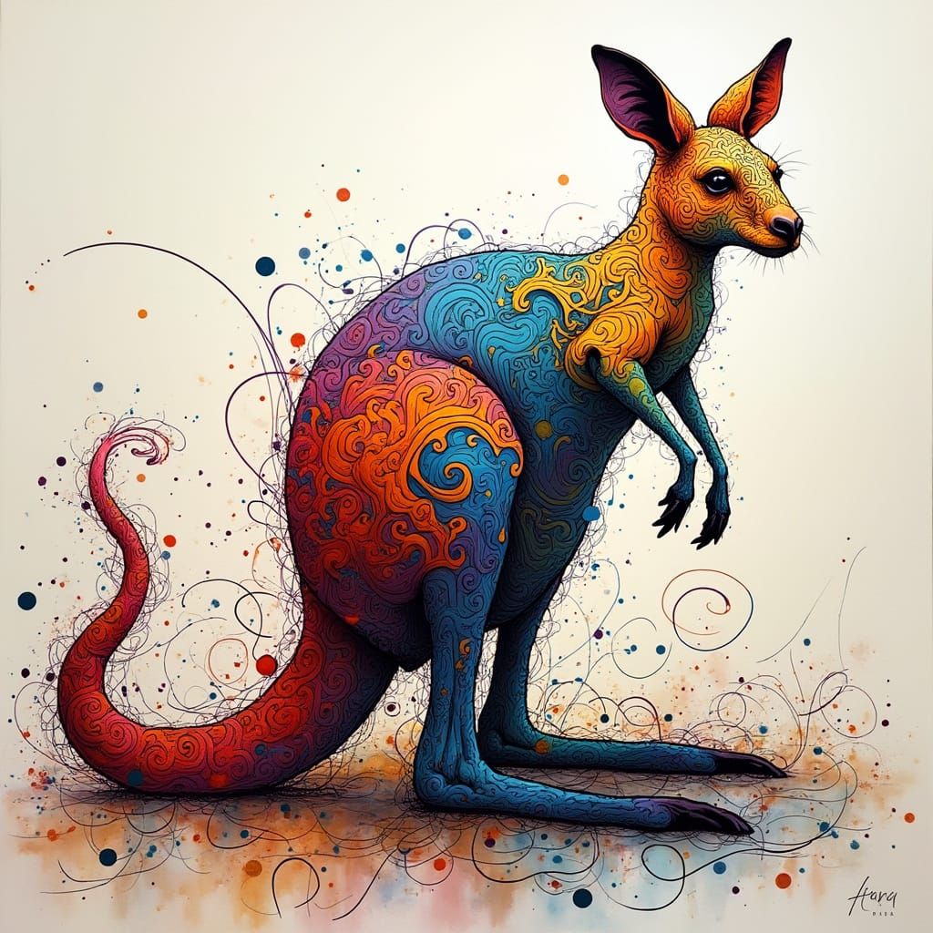 Abstract Australian Kangaroo Neo-Expressionist Oil Painting