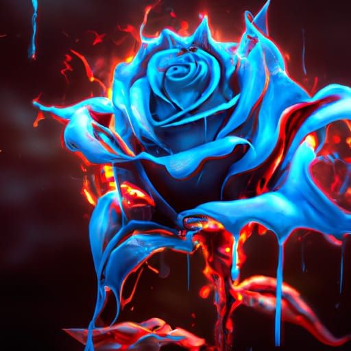 Blue Flaming Rose Concept Art in 8k