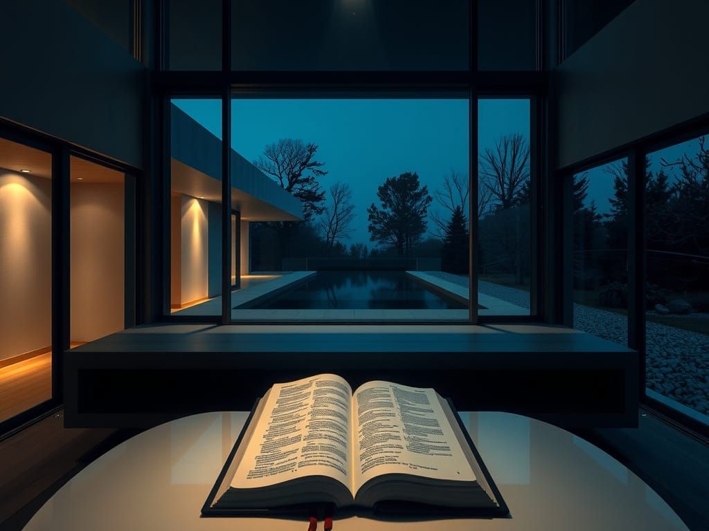 Modern Minimalist Study at Night