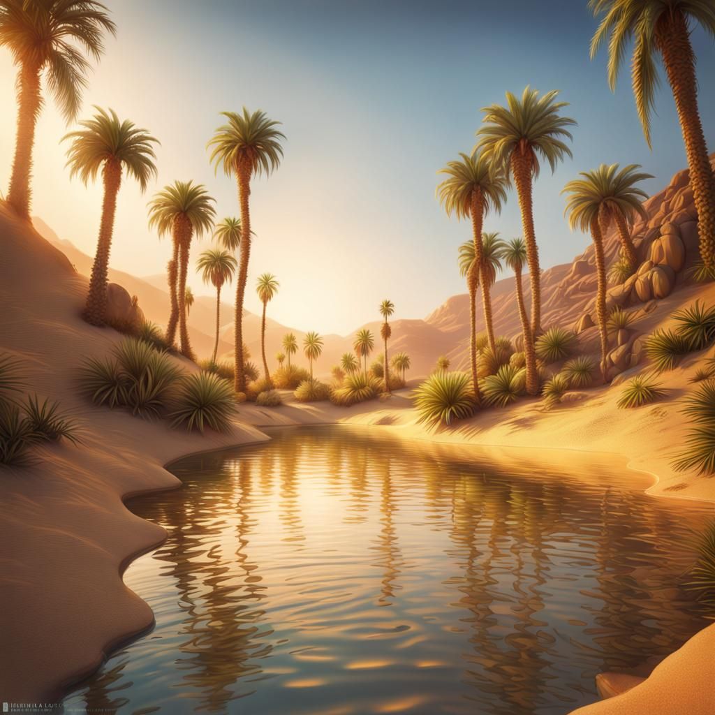 Desert Oasis Lake at Golden Hour