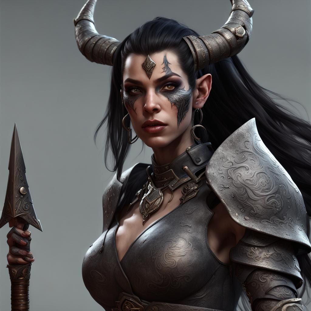 Tiefling-Orc Hybrid Warrior in Detailed Matte Painting