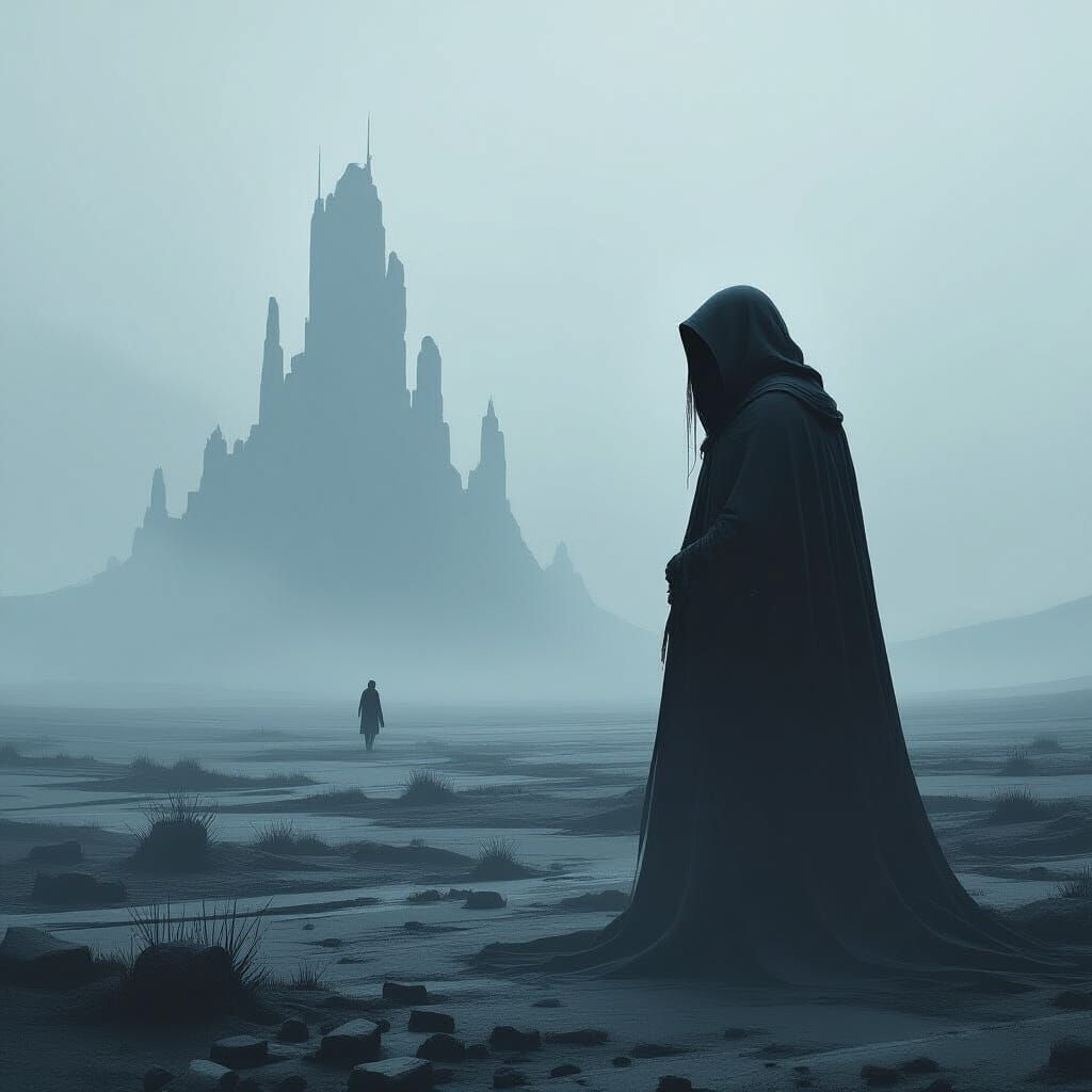 Dystopian Figure in Desolate Landscape, Digital Art