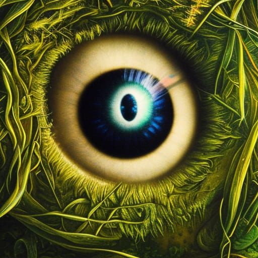 Detailed Eyeball Reflecting Mountain River Landscape