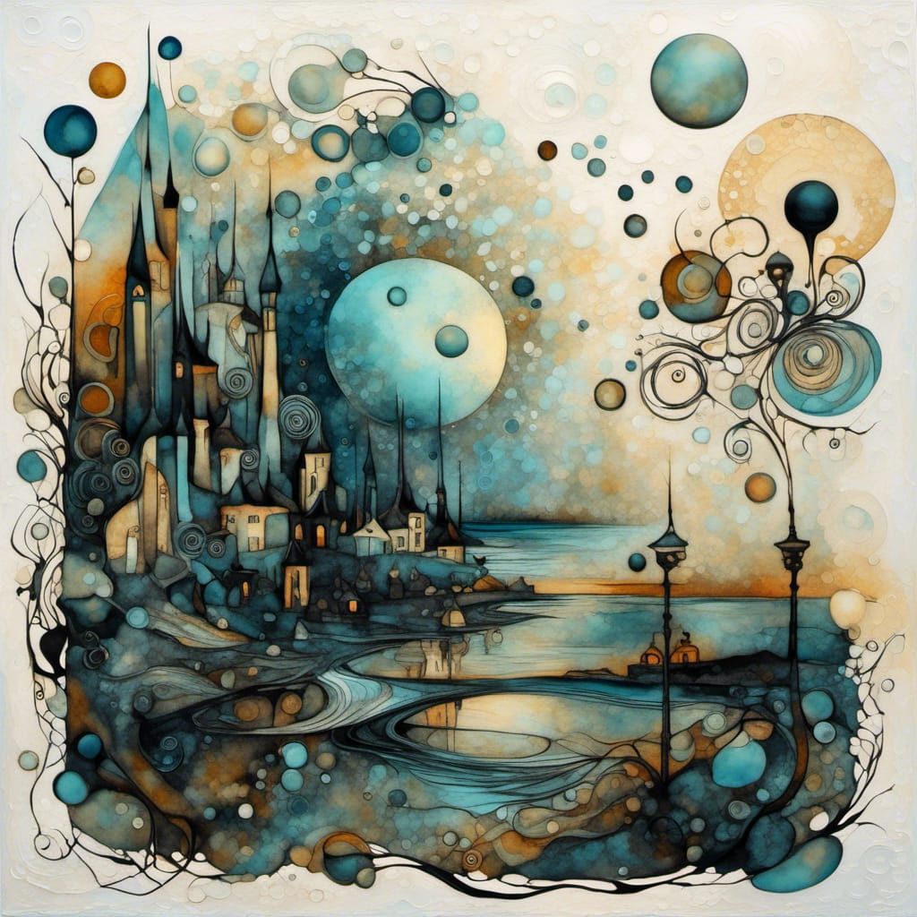 Surreal Cubist Dreamscape with Volumetric Lighting