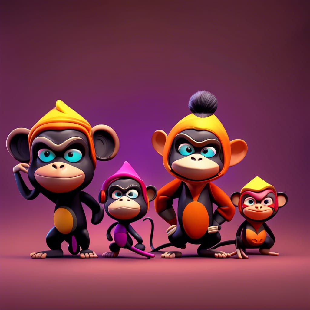 Monkey Ninjas in 3D Digital Art Style