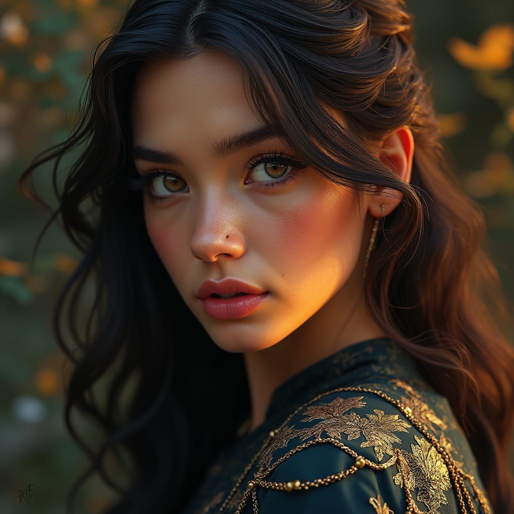 Vibrant Woman with Peekaboo Hair, Art Nouveau Style