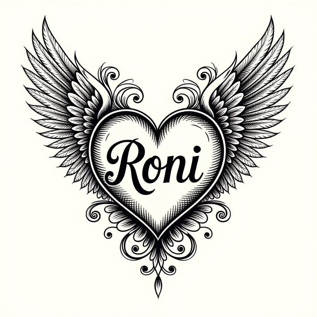 Feminine Heart with Angel Wings Tattoo Design