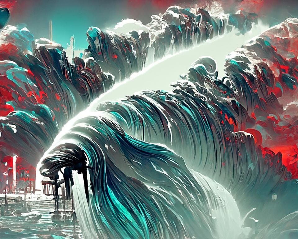 Monumental Tsunami Digital Art in Surreal Style