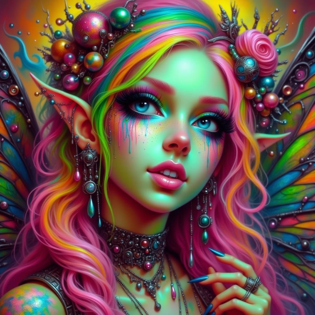 Futuristic Fairy in Cyberpunk Landscape