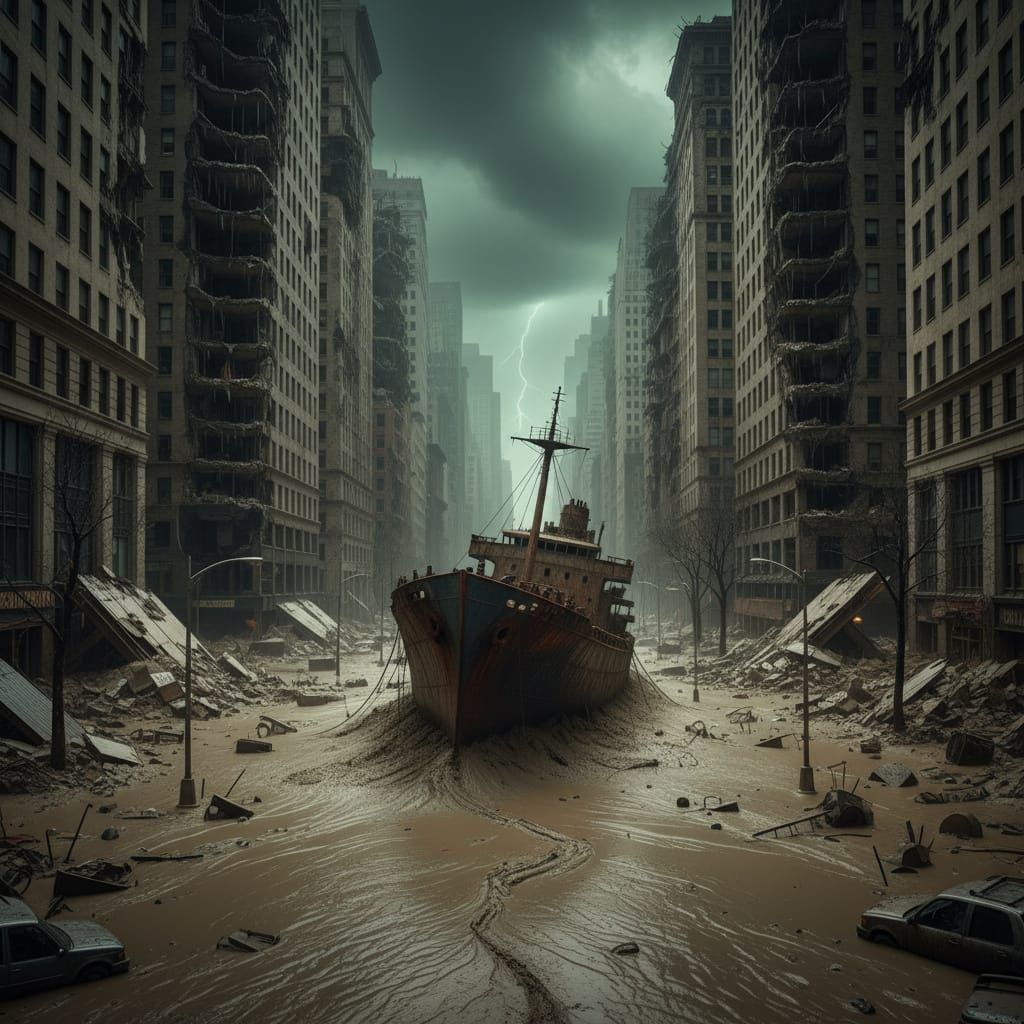Post-Apocalyptic Wall Street After Devastating Storm