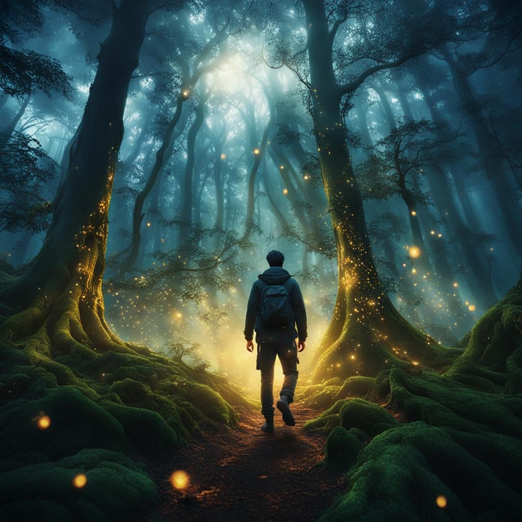 Abedul in Mystical Forest with Fireflies