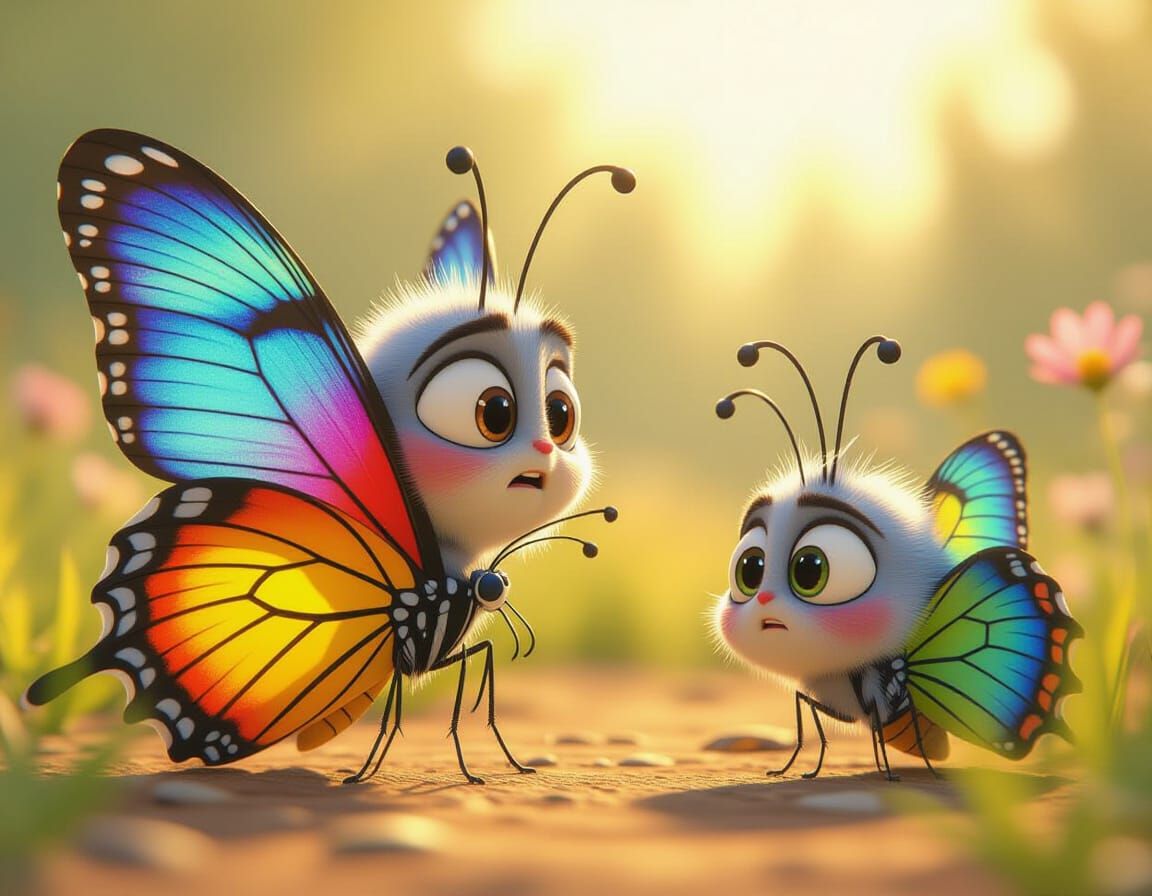 Bewildered Butterfly in Pixar Style Close-Up