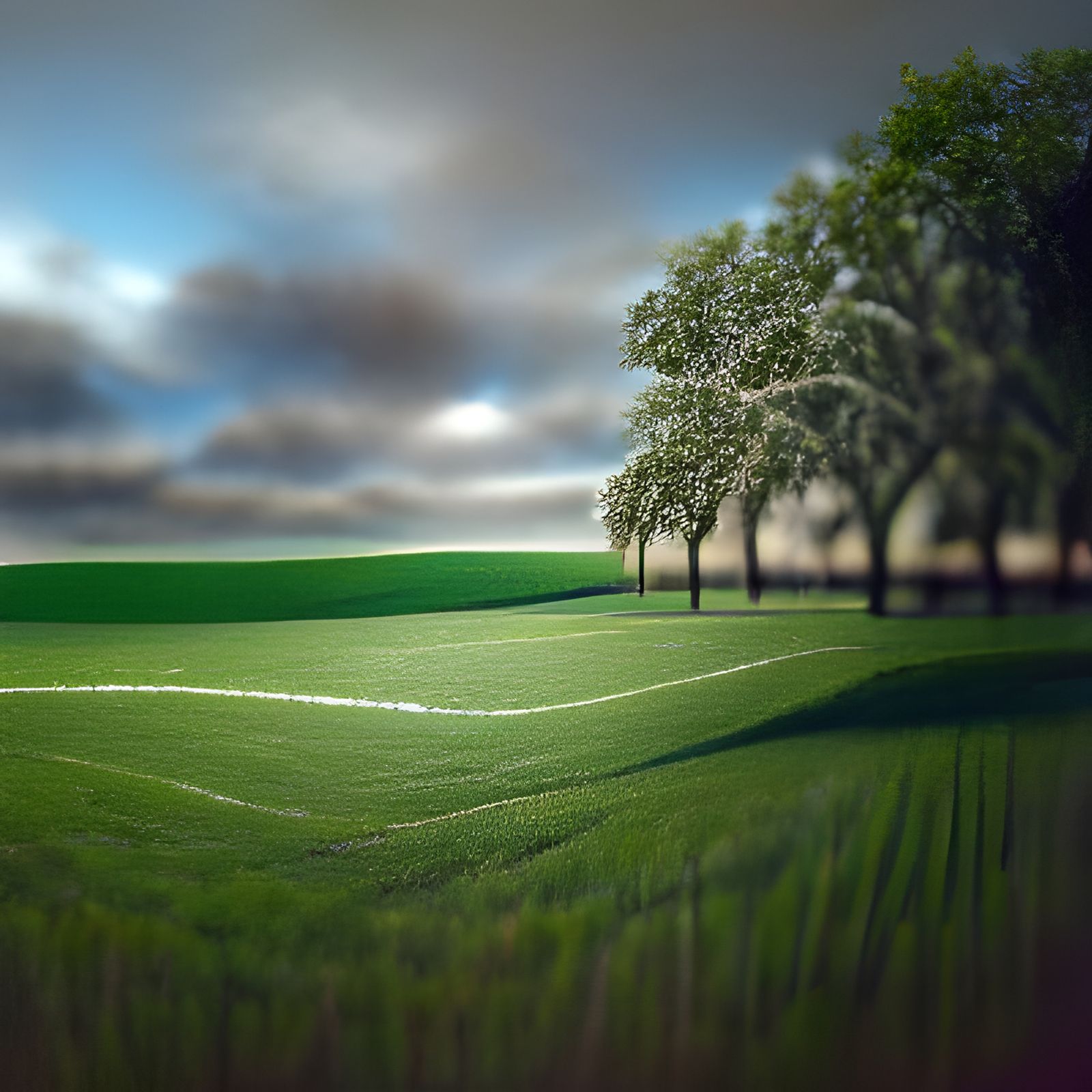Empty Field with Trees: Hyperrealistic 3D Rendering