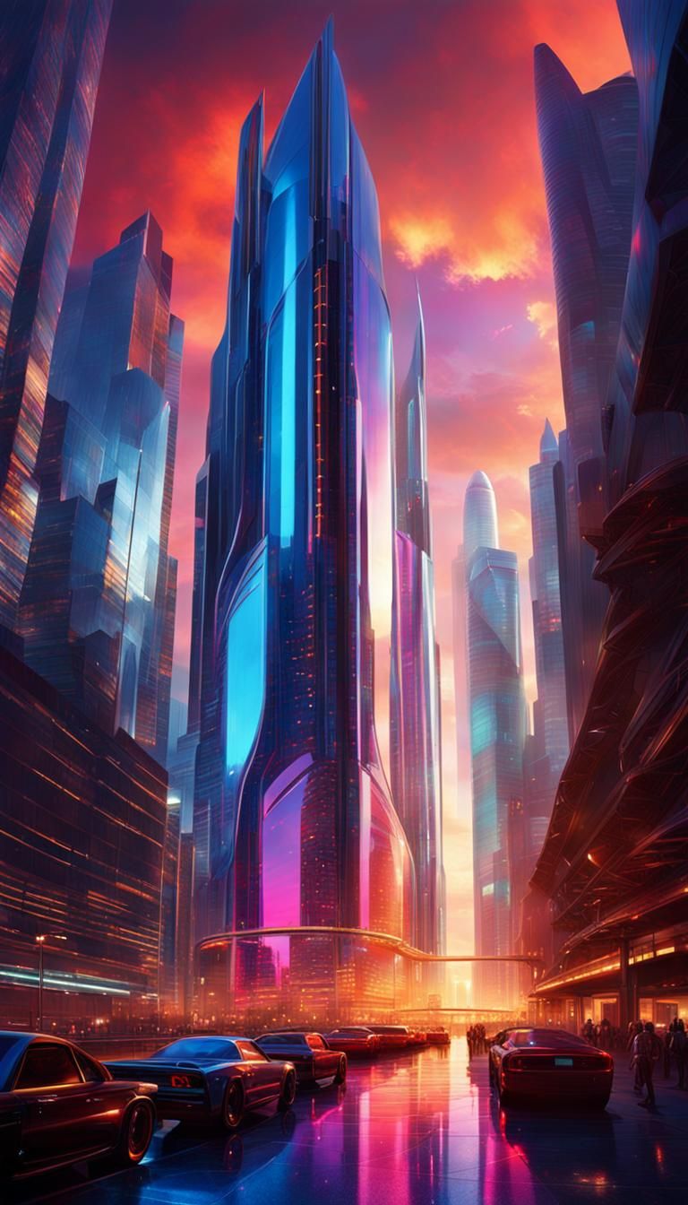 Retro-Futuristic Skyscraper Concept Art in 8k