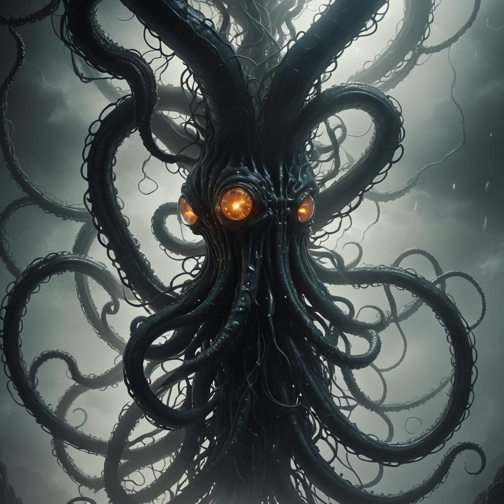 Tentacle Reaching for Optical Illusion in Dark Fantasy