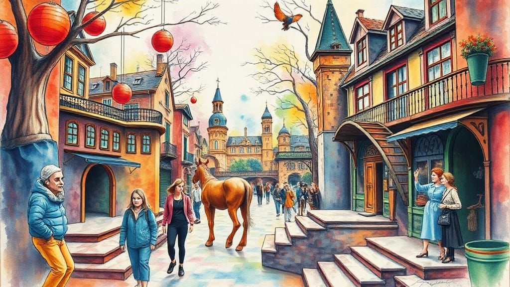 Surreal Colourful Scene in Watercolor Style