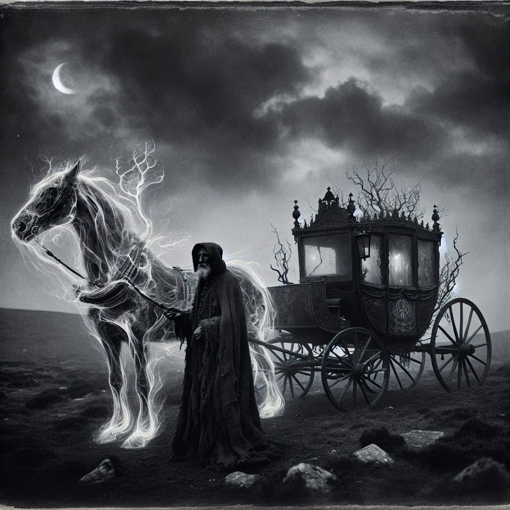 Mysterious Spectral Carriage on Moonlit Heath