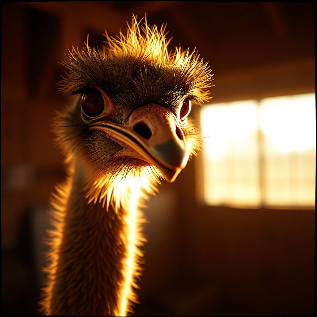 Ostrich Pecks Camera Lens in Cinematic Film Still