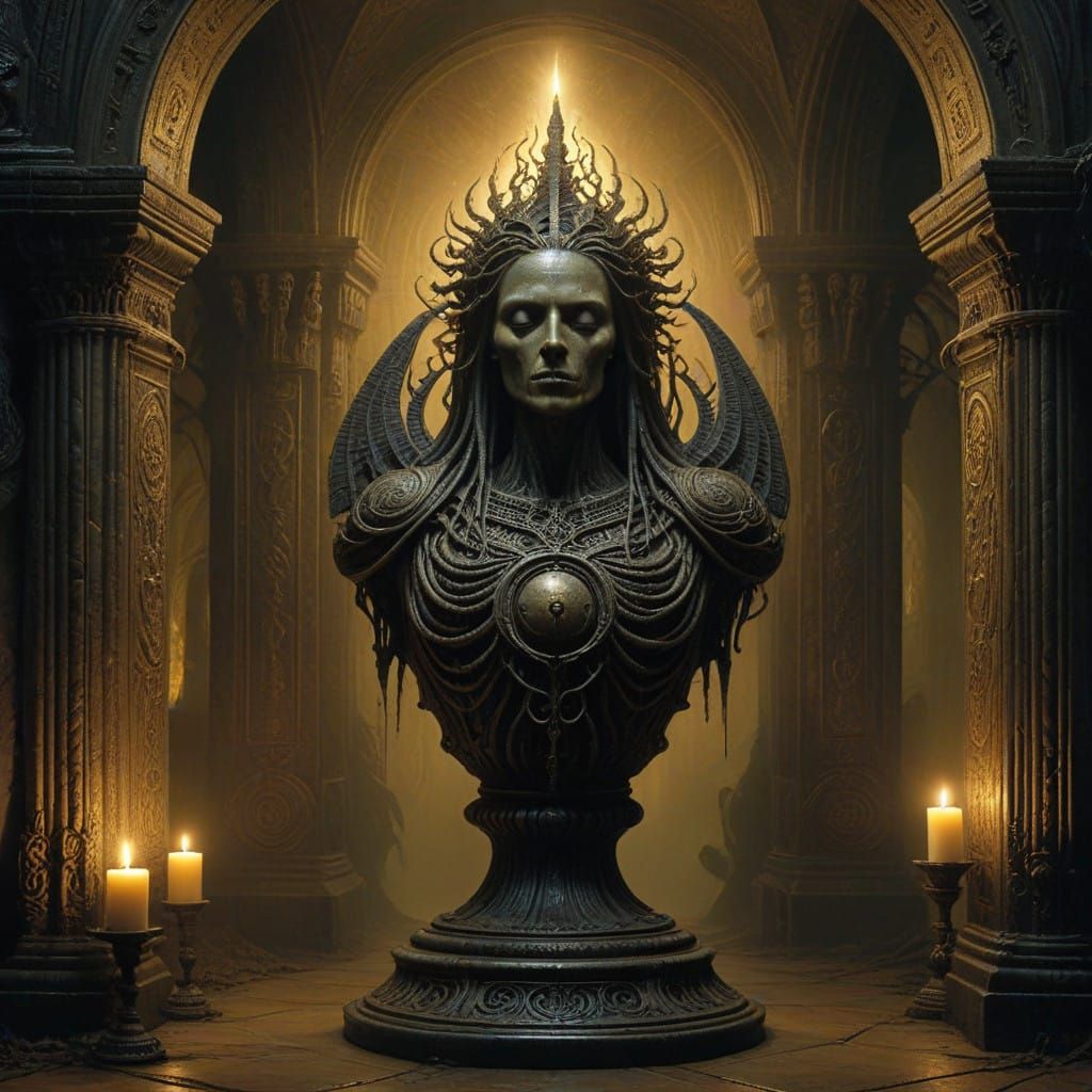 Dark Victorian Urn with Gothic Arches and Occult Symbols