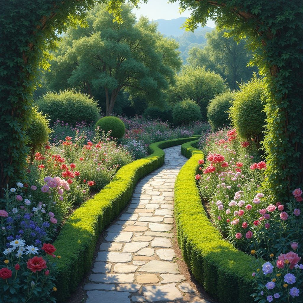 Overhead Garden View in Impressionistic Style