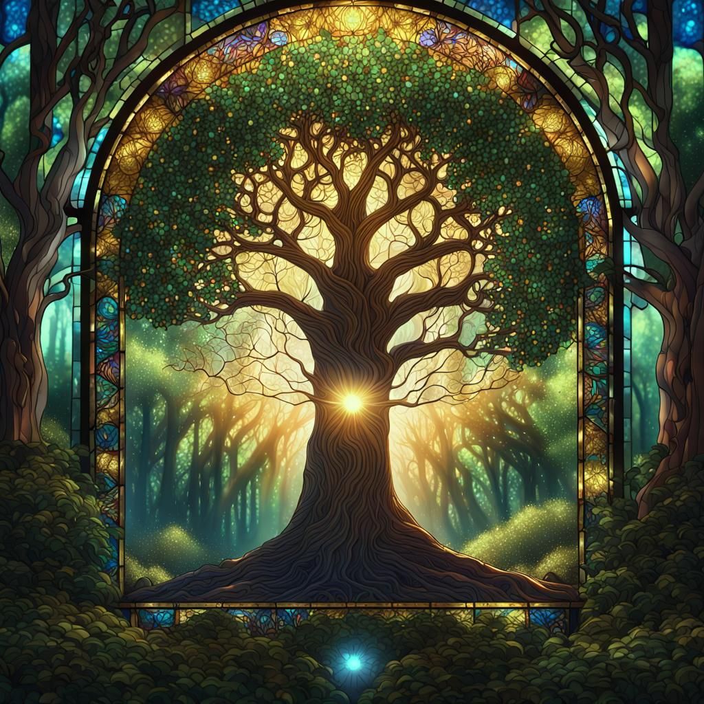 Stained Glass Tree of Life in Forest