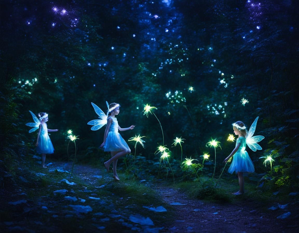 Ethereal Light Fairies Dancing in a Glade